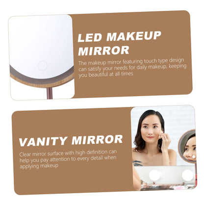 Beatifufu 1pc Wooden Desk Mirror Wooden Makeup Mirror Tabletop Makeup Mirror Travel Vanity Mirror Round Dining Table Vanity Mirror with Lights Mirror for Dresser Led Makeup Mirror - WoodArtSupply