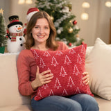 2 Pack Christmas Pillow Covers 18x18, Chenille Double-Sided Snowflake & Christmas Tree Decorative Throw Pillow Cases, Soft Farmhouse Holiday Cushion Covers for Sofa Couch Bed(Red,18x18) Auomily