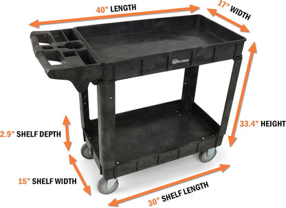 Simpli-Magic Rolling Utility Cart on Wheels, Heavy Duty with Ergonomic Handle, Deep Shelfs for Garage, Warehouse, Workshop, 600-Pound Capacity 40x33x17-Inch - WoodArtSupply