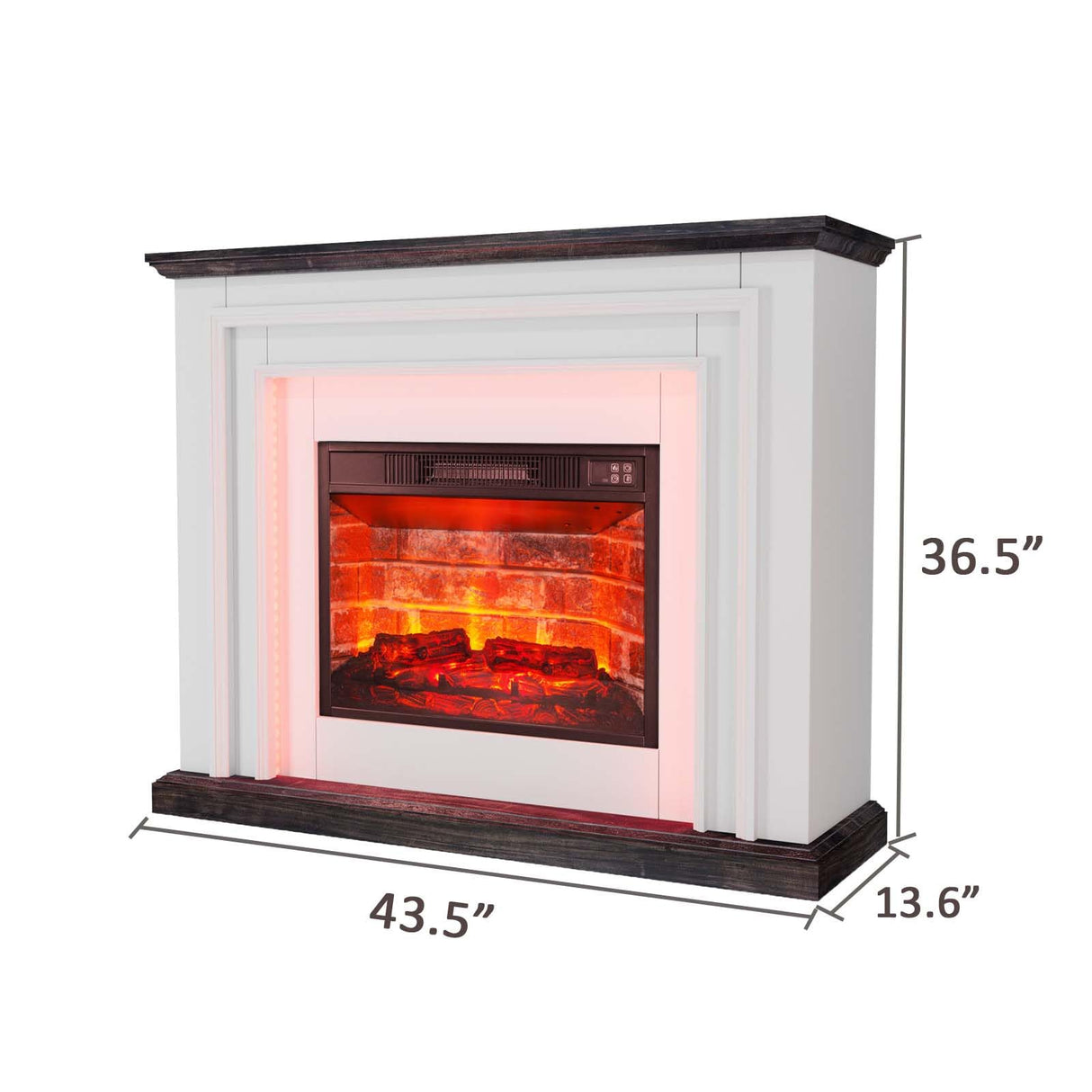 44" LED Electric Fireplace with Mantel, Fireplace TV Stand with 3-Dimensional Molding, White&Brown Entertainment Center with 23" Red Brick Fireplace Insert for Bedroom,Living Room BLANKSPACE
