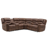 EBELLO L-Shaped Power Reclining Sectional Couch for Living Room, Faux Leather Recliner Sofa Set Corner Sectional Couch Home Furniture Set, with Storage Console and Cup Holders, USB Port, Coffee Brown EBELLO