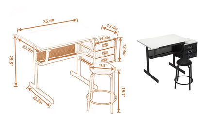 Lambgier Art Table Craft Drawing Desk - Adjustable Drafting Table Artist Desks Painting Work Station - White - WoodArtSupply