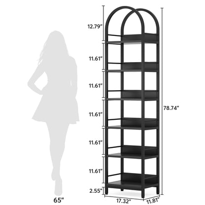 Arched 6-Tier Corner Bookshelf by Tribesigns - 78.7" Tall Freestanding Black Display Shelf - WoodArtSupply