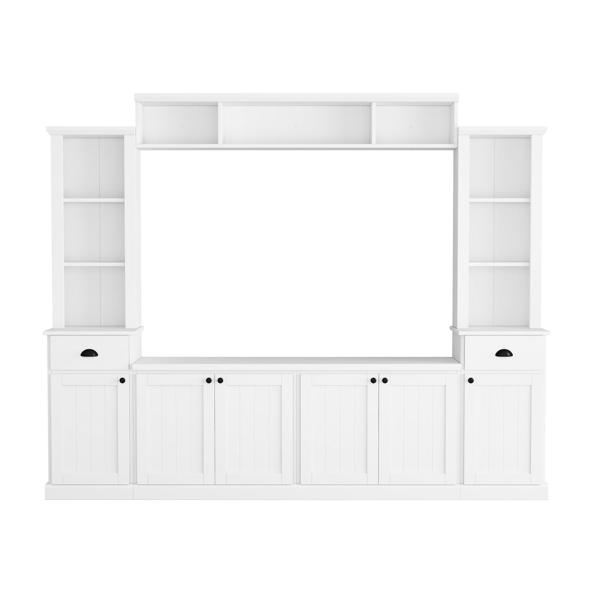 Merax Modern TV Stand Set w/Adjustable Bridge, Storage Media Console & Wall Units - Minimalist Entertainment Center for Living Room, White Merax