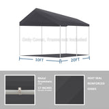 TGEHAP Carport Replacement Canopy Cover for Tent Car Garage Shelter Top Tarp Cover with Ball Bungees (Only Only Top Cover, Frame is not Included) (10' x 20', Gray) TGEHAP