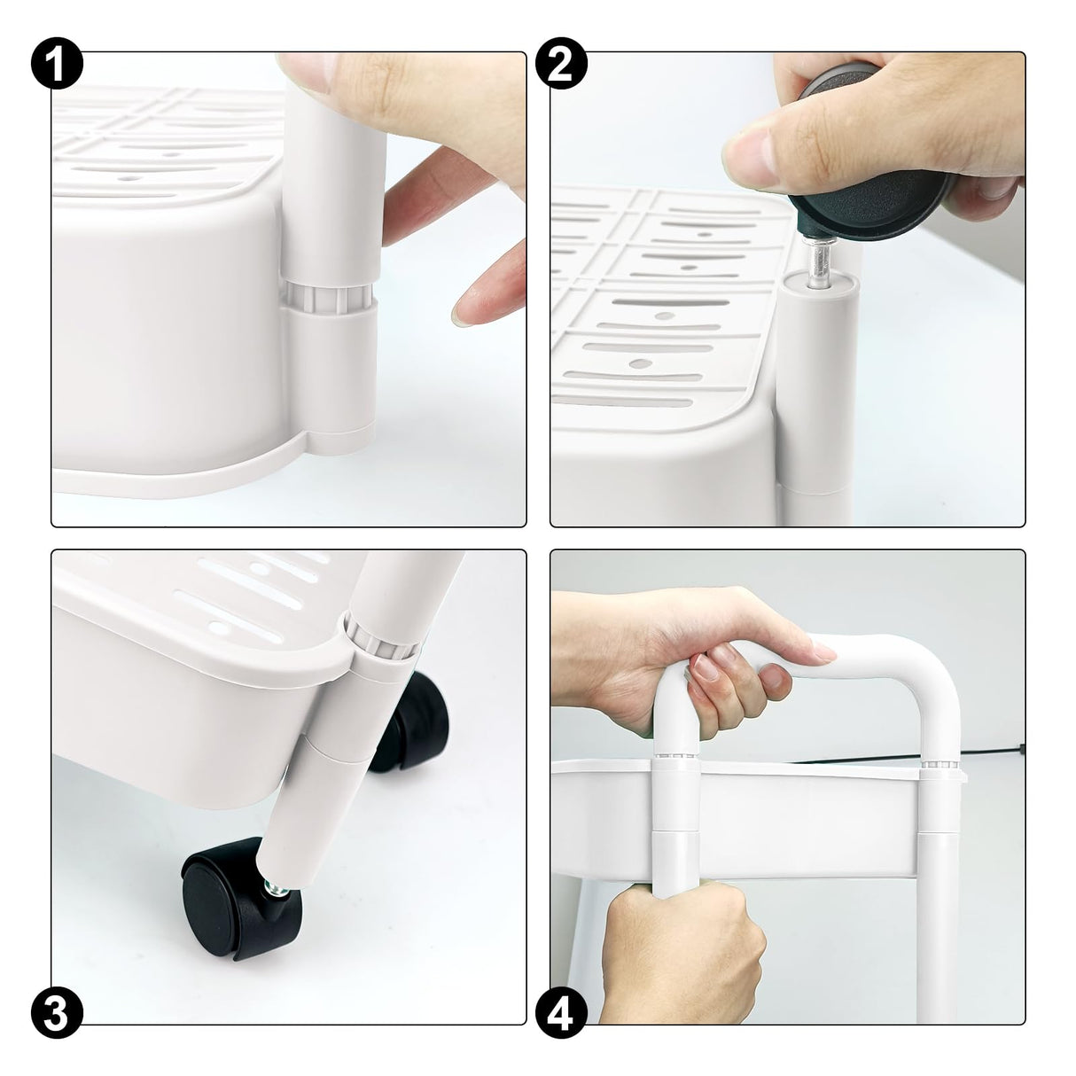 3 Tier Utility Rolling Cart with Handle, Multifunctional Storage Organizer Rolling Carts with Wheels for Bathroom Office Living Room (White) QPEY