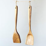 FJNATINH Large Wooden Wok Spatula, 13 Inch Natural Teak Long Handle Turner Coated Natural Resin, Handmade for Non-stick Cookware FJNATINH