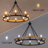 Wellmet Rustic Chandelier, Wood Painted Chandelier, 8-Light Farmhouse Wagon Wheel Chandelier for Living Room, Dining Room, Bedroom, Corridor, Hallway, Entryway Wellmet