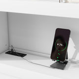 Harper & Bright Designs Full Size Platform Bed with Trundle, Drawers and Bookcase Headboard with USB Plugs, Hardwood Full Size Bed Frame, No Box Spring Needed - White Harper & Bright Designs