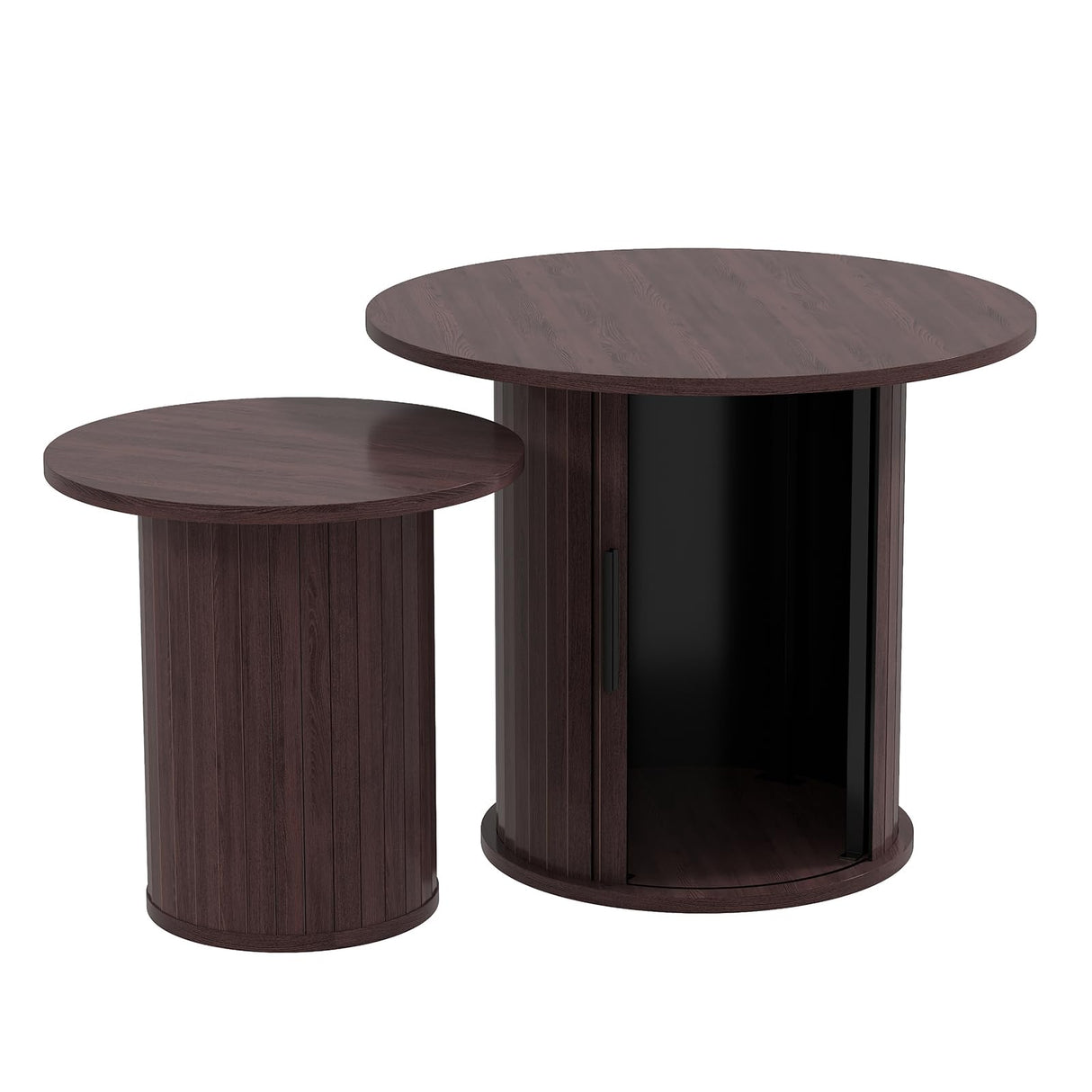 COSVALVE Nesting Coffee Table Set of 2 with Hidden Storage & Sliding Door, 23.6“ Circle Wood Coffee Table, Farmhouse Side & End Table Sets for Living Room, Small Spaces, Walnut COSVALVE