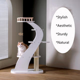 SHENGOCASE Modern Stylish 52.4 inches Tall Wooden Cat Tree Tower, Aesthetic Cat Condo Ladder with 5-Level Big Perch Platform Bed for Window Large Scratching Post SHENGOCASE