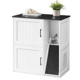 MAHANCRIS Litter Box Enclosure for 2 Cats, Hidden Litter Box Furniture with Scratch Pad, Double Litter Boxes Enclosure, Wooden Cat Washroom, Indoor Cat House End Table, White and Black CWBB3201 MAHANCRIS