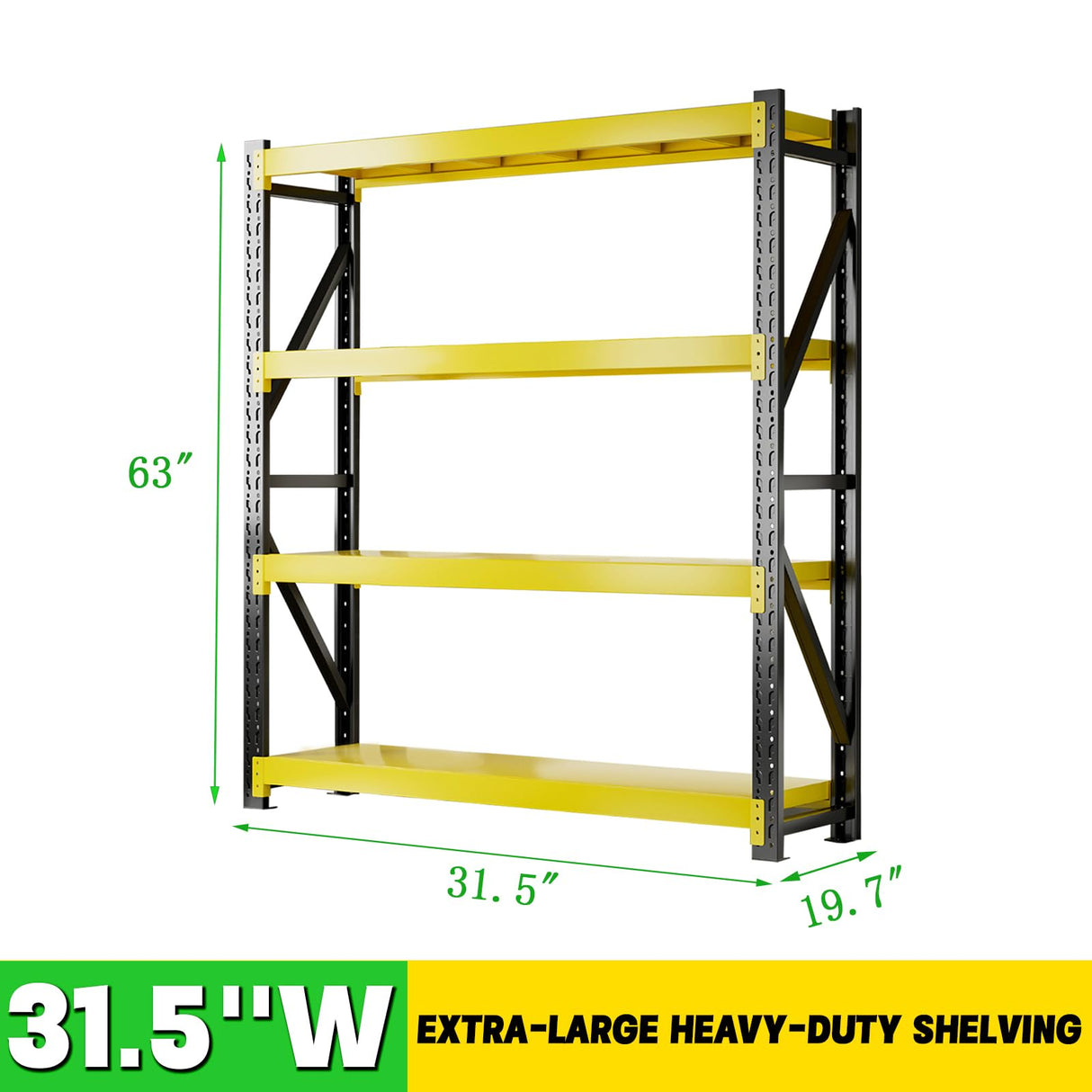 Qxdyt 3000LBS Heavy Duty Storage Shelves,63''H Metal Garage Shelving, 4-Tier Adjustable Garage Organization Shelving Units, Industrial Shelving for Warehouse,Workshop- Black & Yellow Qxdyt