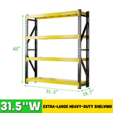 Qxdyt 3000LBS Heavy Duty Storage Shelves,63''H Metal Garage Shelving, 4-Tier Adjustable Garage Organization Shelving Units, Industrial Shelving for Warehouse,Workshop- Black & Yellow Qxdyt