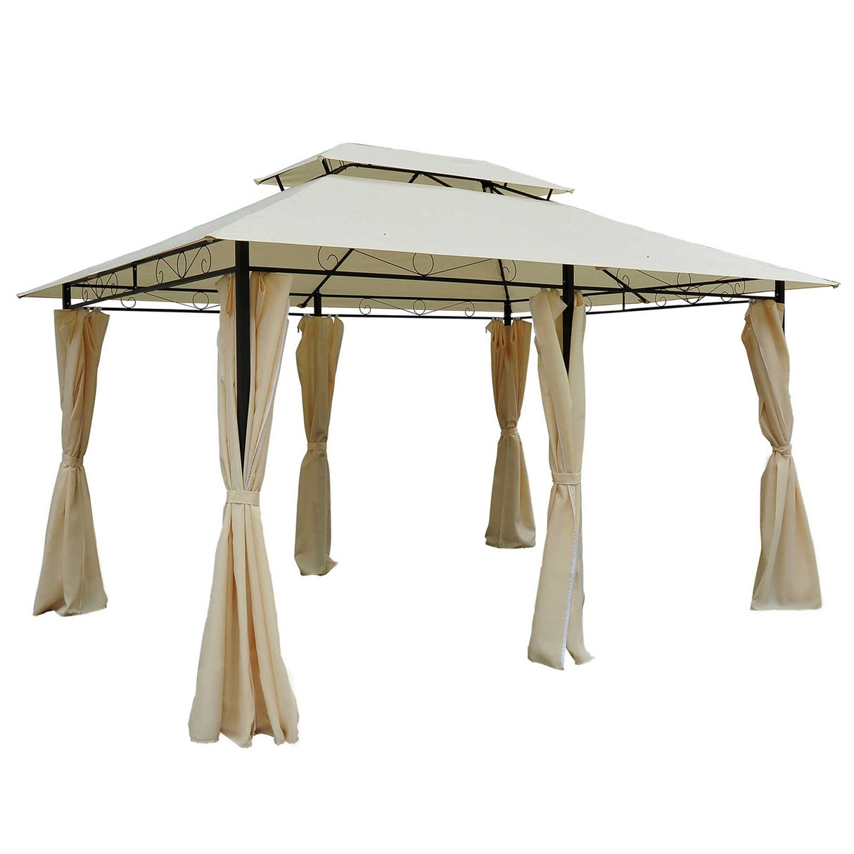Outsunny 10' x 13' Patio Gazebo, Outdoor Gazebo Canopy Shelter with Curtains, Vented Roof, Steel Frame for Garden, Lawn, Backyard and Deck, Cream White Outsunny