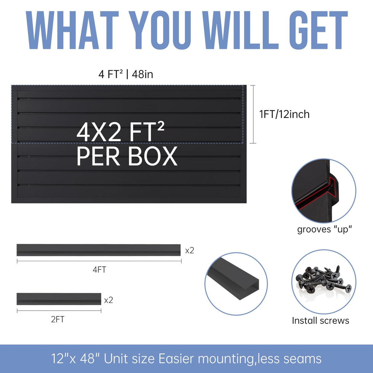 Slatwall Panels Garage Slat Wall Storage Systems 4'x2', Slat Wall Paneling Garage Wall Organizer, Black Slat Board PVC Wall Panels Slatwall Displays Garage Tool Organizer Wall Mount Ladder Bike Rack HODURWALL