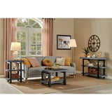 Pomona 27 in. Metal and Solid Wood Square Coffee Table, Slate Gray: Solid Wood & Metal Industrial Square Coffee Table w/ Slate Gray Finish - Solid Pine Wood Tabletop & Shelf Alaterre Furniture