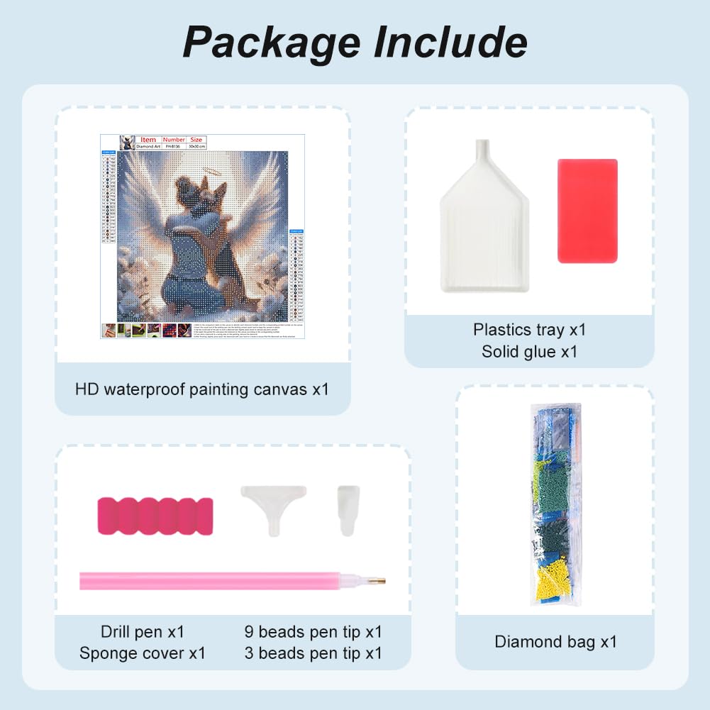 FHBUBPUP Dog Diamond Painting Kits for Adults, Angel Diamond Art Kits for Beginners, 5D DIY Full Drill Round Diamond Dot Gem Art, Craft Gift Suitable for Home Wall Decoration 12×12Inch FHBUBPUP