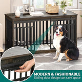 YITAHOME 55 Inch Large Dog Crate Furniture, Heavy Duty Wooden Dog Crate TV Stand with 2 Dog Bowls, Metal Dog Kennel Indoor Furniture Sliding Barn Door Design for Extra Large Dogs, Black Oak YITAHOME