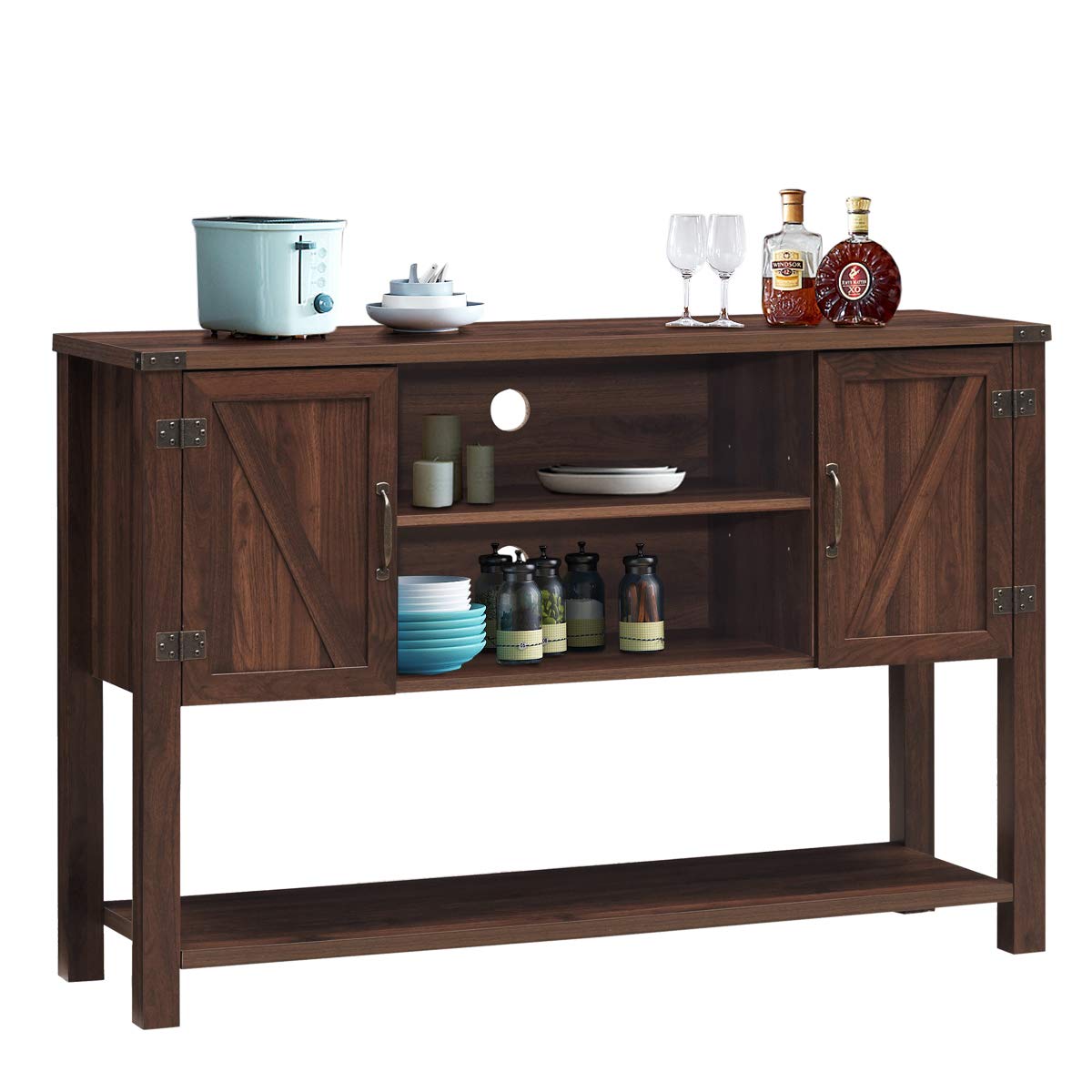 Tangkula Console Table Buffet Table, Modern Sideboard with Storage Cabinets and Bottom Shelf, Contemporary Tall Buffet Storage Cabinet, Kitchen Dining Room Furniture (Brown) - WoodArtSupply