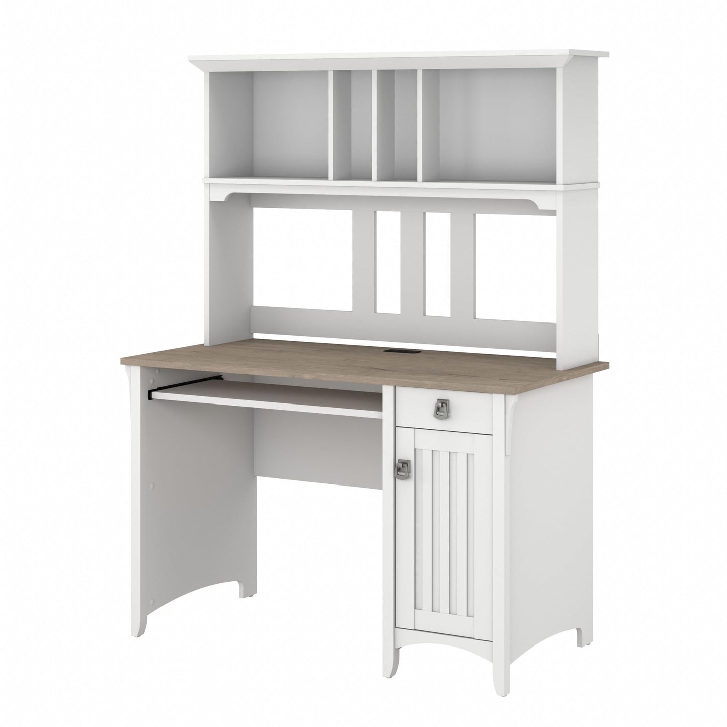 Bush Furniture Salinas Computer Desk with Hutch | Study Table with Drawers, Cabinets & Pullout Keyboard/Laptop Tray | Modern Home Office Desk in Pure White and Shiplap Gray | Work Desk with S - WoodArtSupply