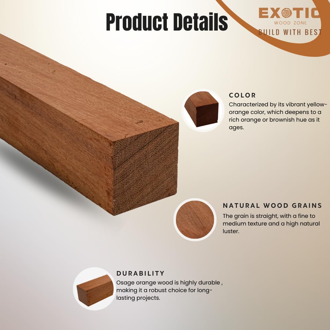 Exotic Wood Zone Osage Orange Turning Blank - 1-1/2" x 1-1/2" x 6" Kiln Dried Hardwood for Eco-Friendly Woodworking, Woodturning, Wood Lathe, Sustainable Wood, Woodcraft, DIY Projects Exotic Wood Zone