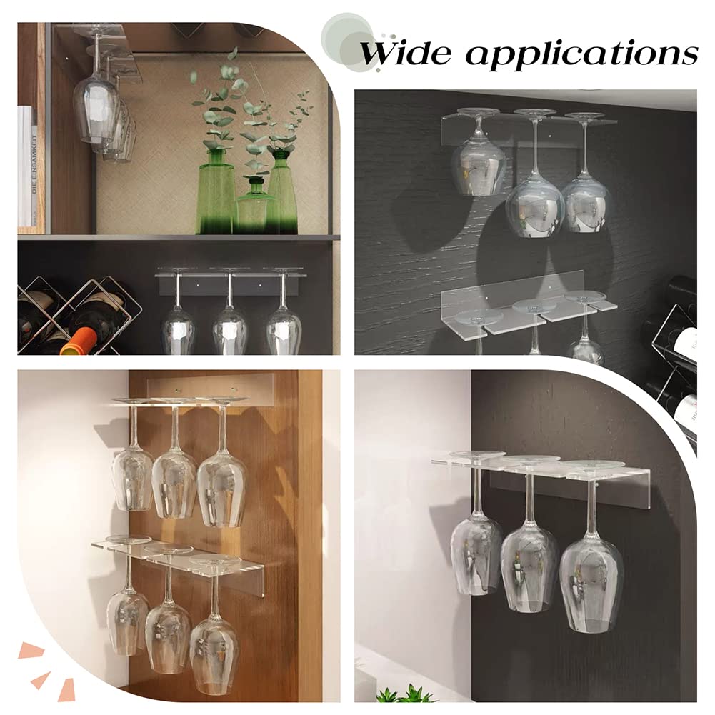 AHANDMAKER 2 Pack Acrylic Wine Glass Holders Wall Mounted, Clear Wine Glasses Display Rack, Champagne Wall Holder, Under Cabinet Wine Glass Storage Shelves, for Kitchen Bar Restaurant AHANDMAKER
