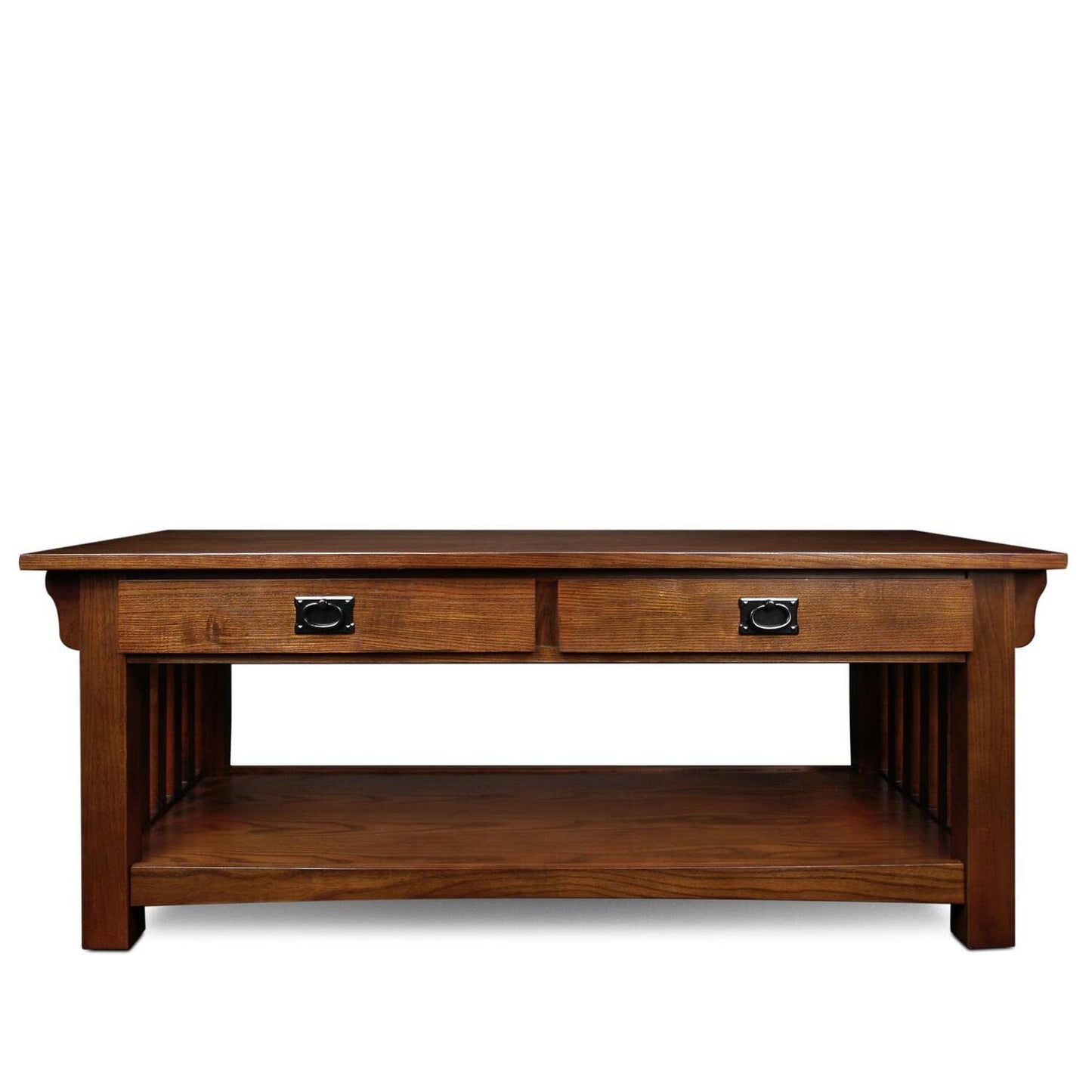 Leick Home 8204 Mission Impeccable Coffee Table for Living Room, Two Drawers and Shelf, Made with Solid Wood, Medium Oak Finish - WoodArtSupply