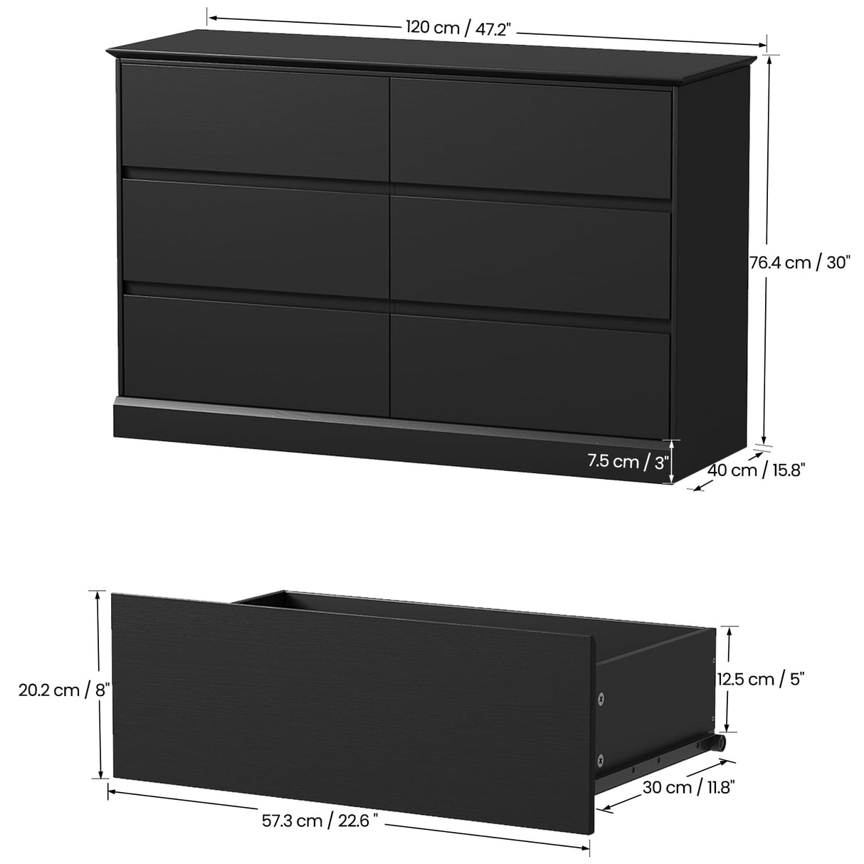 Seeday Dresser for Bedroom, Modern Wooden Dresser Closet Dressers,6 Drawer Dressers for Living Room, Entryway, or Hallway, Black Seeday