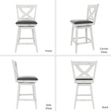 Swivel Bar Stools Set of 2, Swivel Barstools with Solid Footrest & Faux Leather Upholstered Seat, Island Chairs with Back for Kitchen, Dining Room (Antique White) (24-inch) Buytime