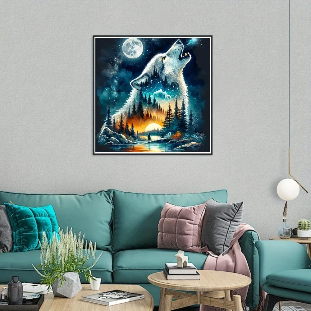 STGLCR Wolf Diamond Art Kits for Adults, Wolf Moon Diamond Painting Kits for Adults Beginners, DIY 5D Forest Diamond Painting with Round Gem Art Kits for Adult for Gift Home Wall Decor 12x12 Inch STGLCR