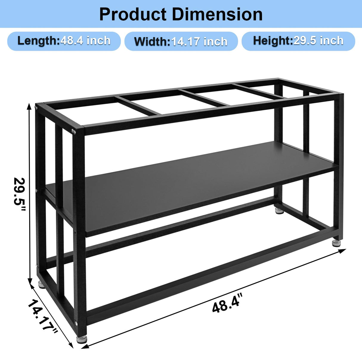 HONYTA Fish Tank Stand Heavy Duty Metal Aquarium Stand 55 Gallon Tank Stand 660LBS 48.4" L x 14.17“W x 29.5”H, Double Layer for Home and Office More Storage Space, Black HONYTA