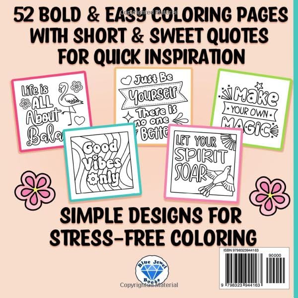 Bold and Easy Inspirational Coloring Book: Simple Large Print Motivational Quotes for Adults, Women, Teens, Kids and Seniors for Relaxation and Stress Relief WoodArtSupply
