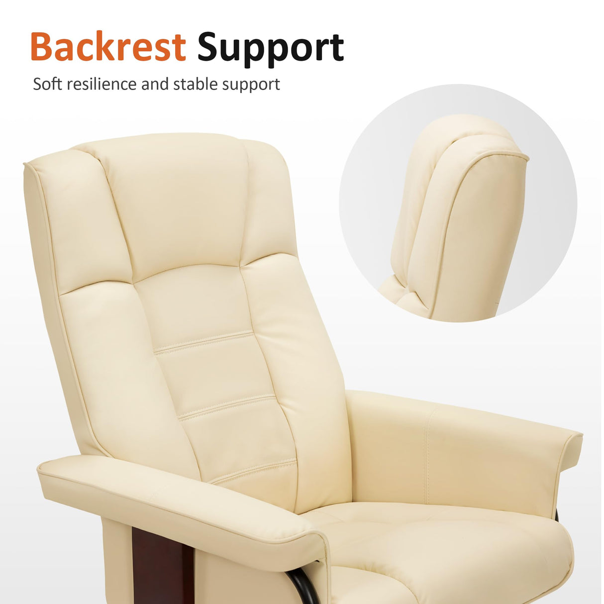 MCombo Manual Swivel Recliner with Ottoman, Chair Ottoman Set for RV Small Spaces, Living Room, Bedroom, Office 9019 4919 (Faux Leather, Cream White) MCombo