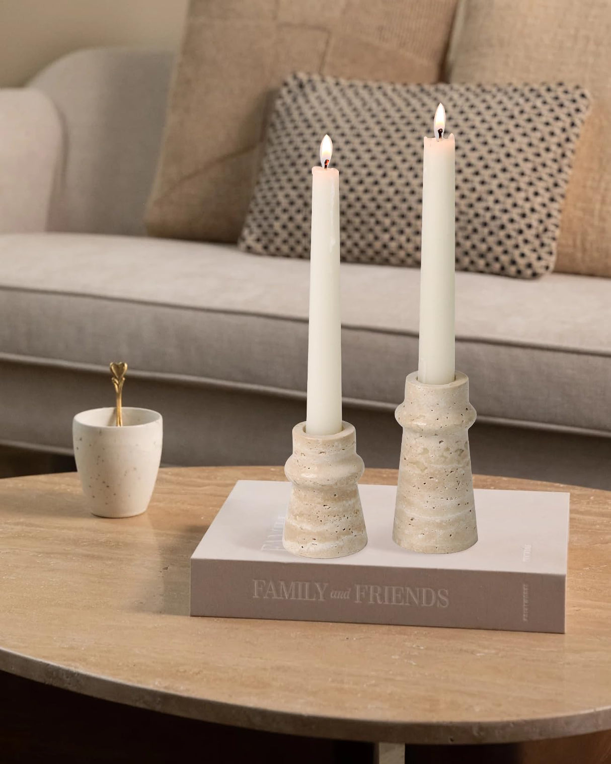 Vixdonos Natural Stone Candle Holder Set of 2 Taper Candle Candlestick Mantle Candle Stand for Home Decor,Wedding,Party and Table Centerpieces(White) Vixdonos
