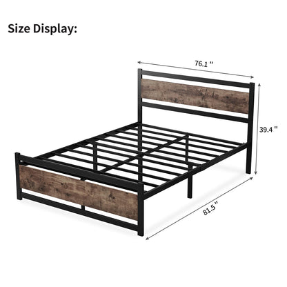 LOTCAIN Heavy Duty Metal Bed Frame with Wooden Headboard – Sturdy, Noise-Free Design for Twin XL/Queen/King Sizes - WoodArtSupply