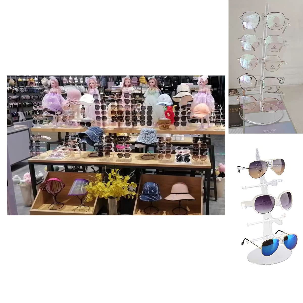 Anetiry 2 Pack Sunglasses Rack Eyeglasses Display Stand Holder Storage Organizer for 5 Glasses Acrylic Jewelry Eyewear Display for Selling Clear Anetiry
