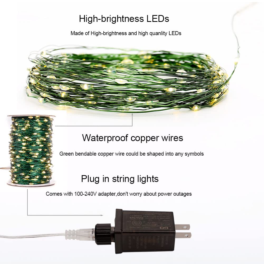 RESNICE Extra Long Green Wire Fairy Lights Plug in 660FT High Bright 2000 LED Waterproof LED String Lights with Remote Warm White for Christmas Tree, Patio, Garden, Backyard RESNICE