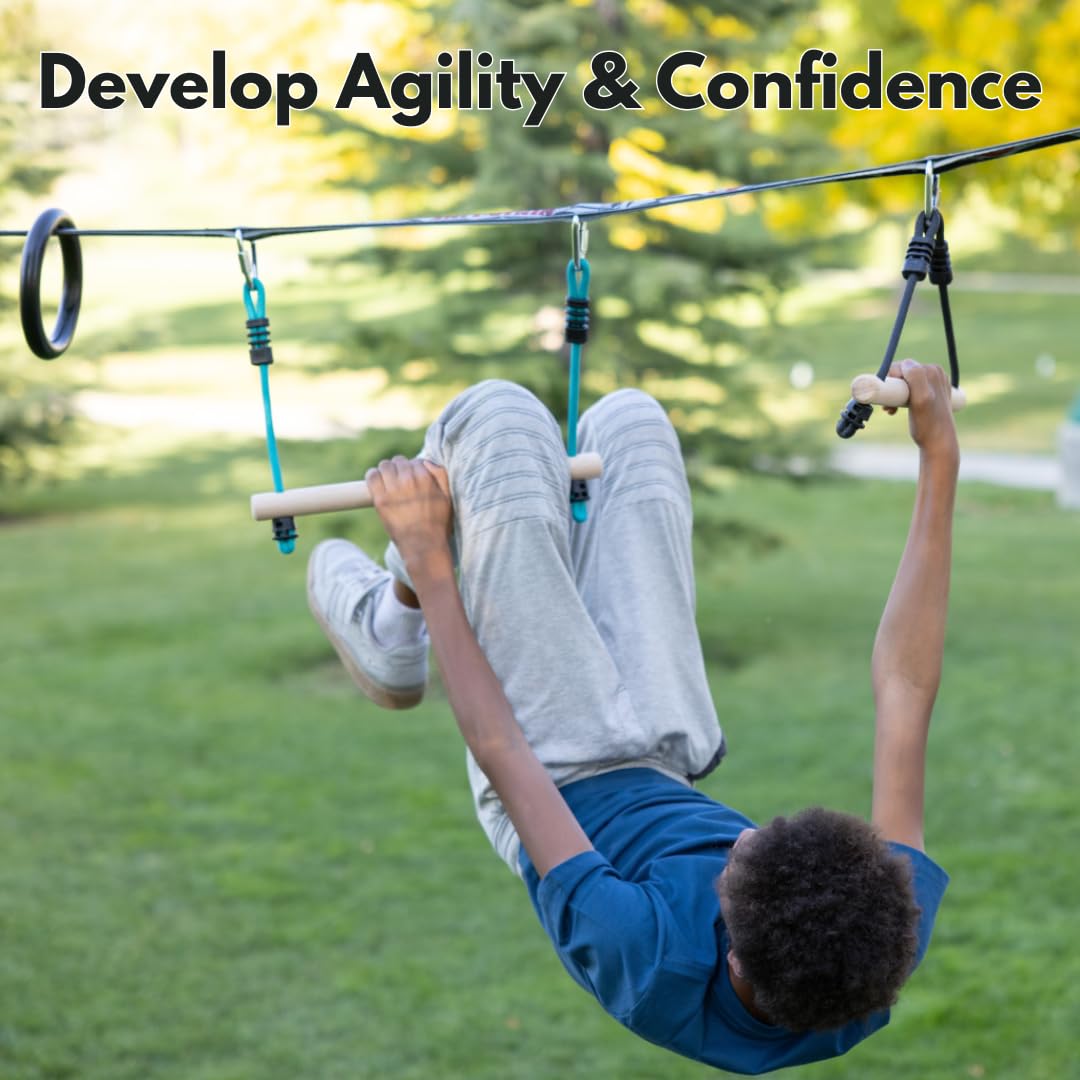 Slackers Ninjaline - 36' Intro Kit - Includes 7 Hanging Attachments - Best Outdoor Ninja Warrior Training Equipment For Kids - Build Your Very Own Backyard Obstacle Course - Rated Ages 5+ Slackers