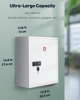 Uniclife Wall Mount Medicine Cabinet with Combination & Key Lock Locking First Aid Cabinet Lockable Medical Cabinet Large Capacity Medicine Organizer Secure Steel Wall Cabinet Metal Storage Box, White Uniclife