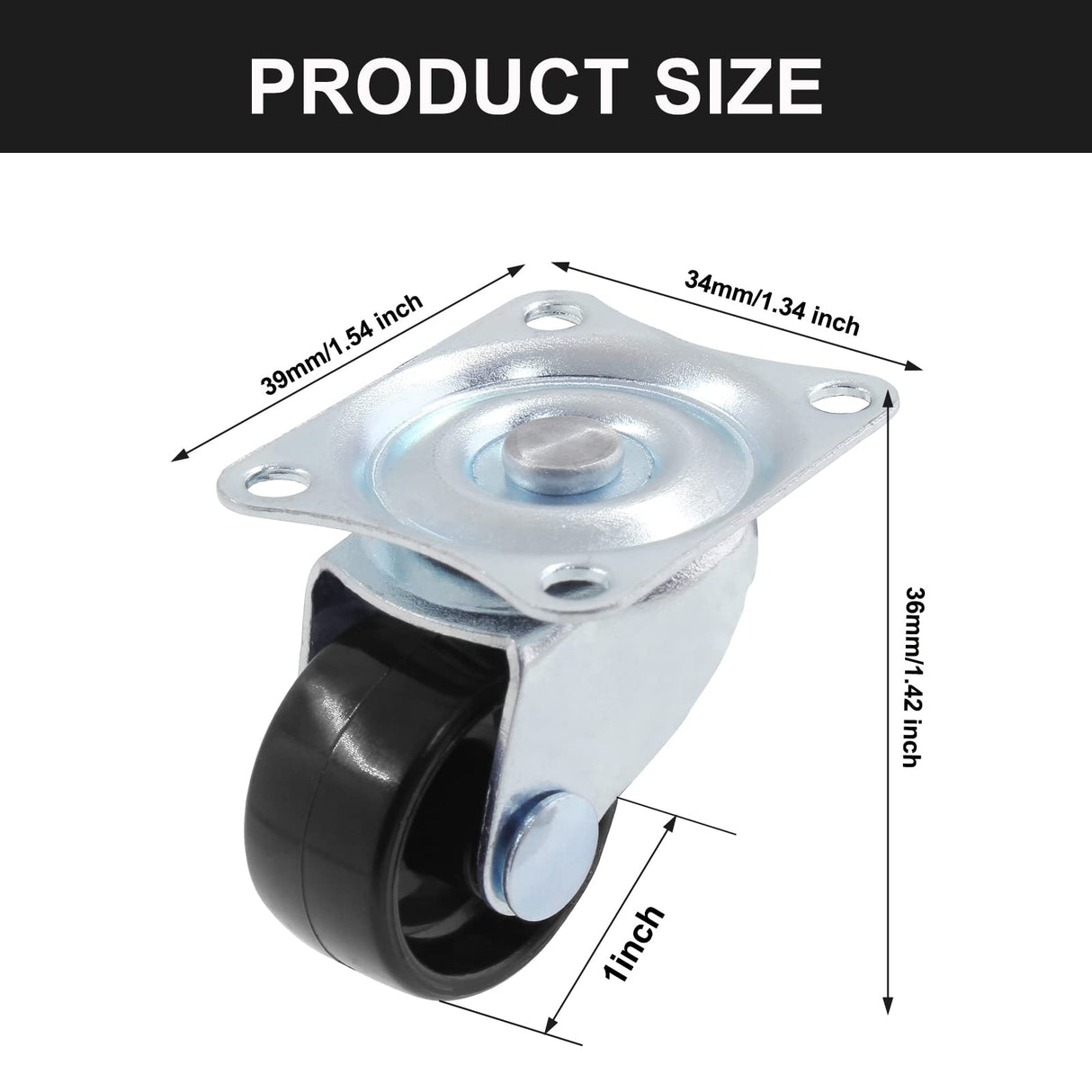 Luomorgo 1 inch Dia Swivel Caster Wheels Rubber Base with Rectangle Top Plate & Bearing Heavy Duty 8pcs Luomorgo