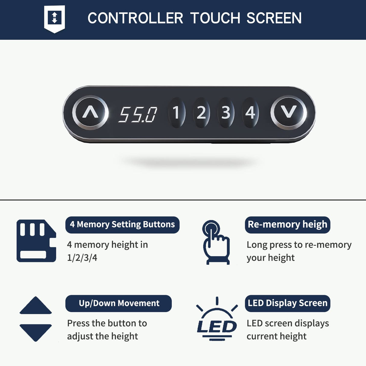 Electric Standing Desk,55 x 30 Inches Ergonomic Height Adjustable Desk with 4 Memory Settings, Stand Up Computer Desk for Home Office with Splice Board, Black Frame/Rustic Brown Top HEONAM