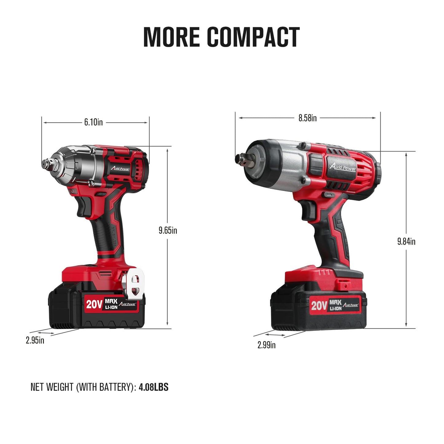 AVID POWER 1/2 Impact Wrench Brushless, 20V Cordless Impact Gun w/ 3 Variable Speeds, Max Torque 370ft-lbs (500N.m), 3.0Ah Li-ion Battery, 4Pcs Impact Sockets, Fast Charger - WoodArtSupply