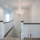 ALISADABOY Farmhouse Rustic Wood Light Fixture Distressed White Dining Room Pendant Chandelier French Country 4 Light Candle Hanging Lamp for Kitchen Island Living Room Bedroom Entryway Foyer ALISADABOY