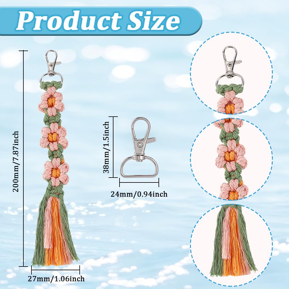 SUNNYCLUE 6 Sets Keychain Making Kits Macrame Keychain Kit Daisy Flower Keychain with Instruction Boho Tassel Keychains Flowers Macrame Kits for Beginners Adults Handbags DIY Hanging Ornament Decor SUNNYCLUE