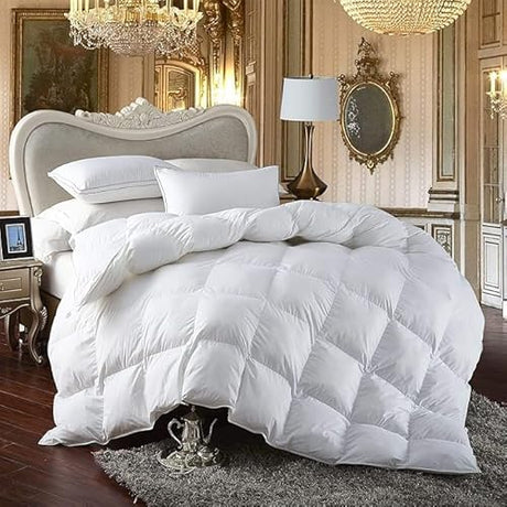Premium All-Season Full Size Luxury Siberian Goose Down Comforter Duvet Insert 1200 Thread Count 100% Egyptian Cotton Down Feather Comforter (Full, White Solid) EGYPTIAN BEDDING