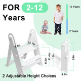 WOOD CITY Toddler Step Stool Foldable for Bathroom Sink, Adjustable 2 Step Stool Toilet Potty Training Stool with Handles,Child Kitchen Counter Stool Helper, Montessori Kitchen Stools (White) WOOD CITY