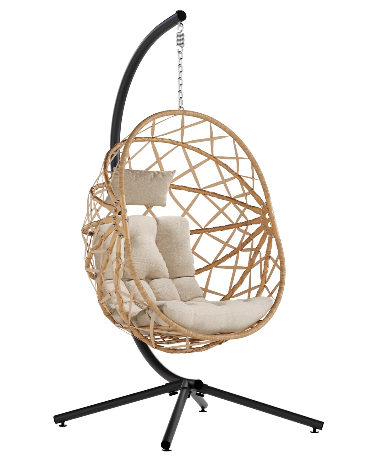 SWITTE Egg Chair Outdoor with Stand, Indoor Wicker Hanging Egg Swing Chair with Cushion, 400LBS Capacity for Patio, Bedroom & Garden - Cream SWITTE