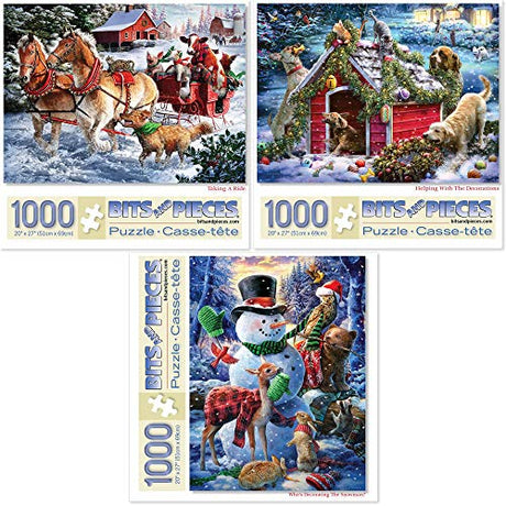 Bits and Pieces Set of 3 Jigsaw Puzzles 1000 Pieces - Winter Scenes Set Bits and Pieces