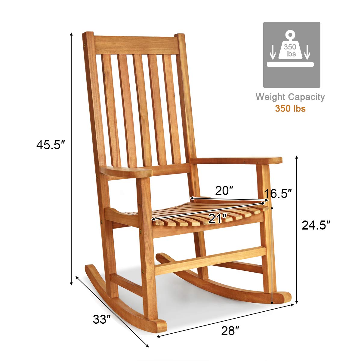 Giantex Rocking Chair Acacia Wood Frame Outdoor& Indoor for Garden, Lawn, Balcony, Backyard and Patio Porch Rocker (1, Natural) - WoodArtSupply